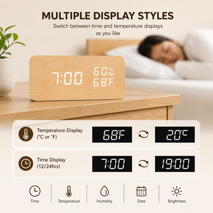 TimberCharge Wireless Wooden Clock