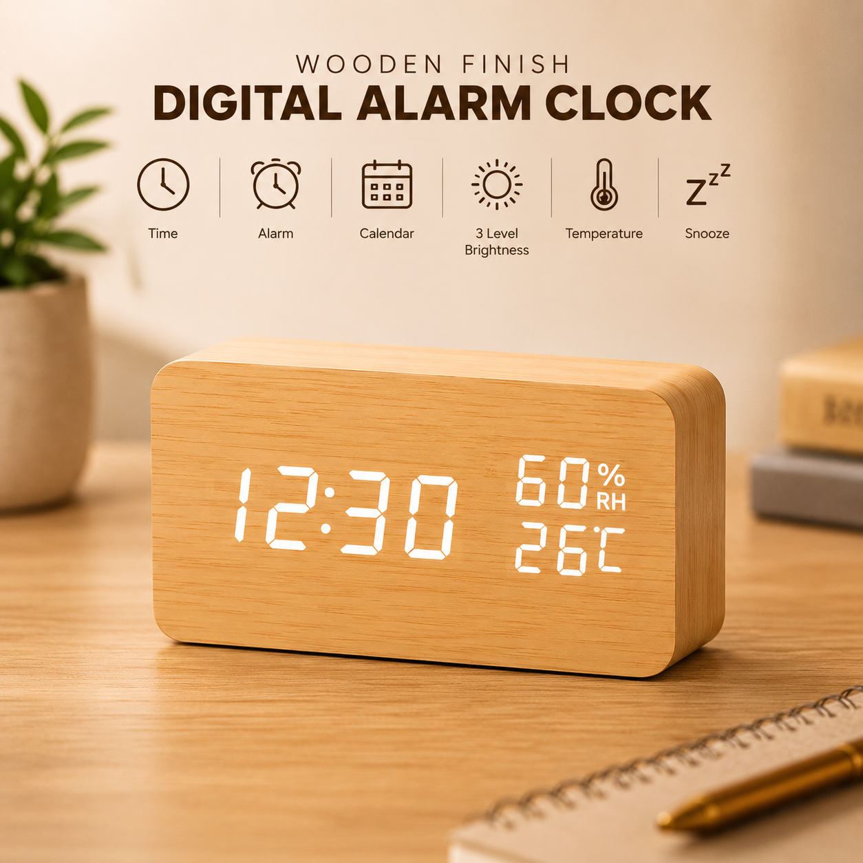TimberCharge Wireless Wooden Clock